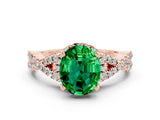 Rose gold Oval Cut Emerald  Halo Twist Band Solitaire Prong Setting Ring_24
