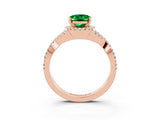 Rose gold Oval Cut Emerald  Halo Twist Band Solitaire Prong Setting Ring_27