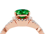 Rose gold Oval Cut Emerald  Halo Twist Band Solitaire Prong Setting Ring_28