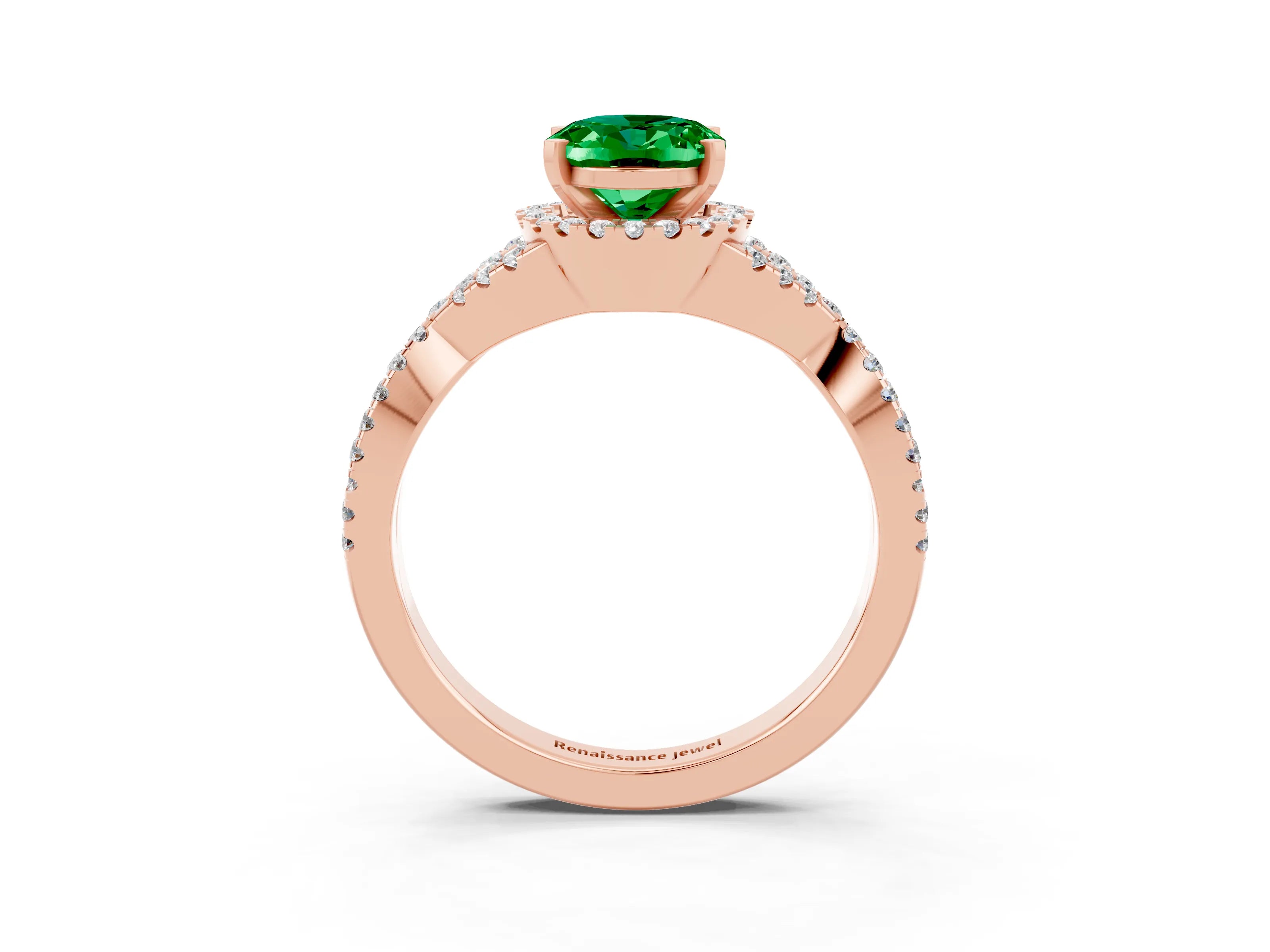 Rose gold Oval Cut Emerald Halo Twist Band Solitaire Prong Setting Ring_3