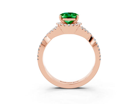 Rose gold Oval Cut Emerald Halo Twist Band Solitaire Prong Setting Ring_3