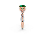 Rose gold Oval Cut Emerald  Halo Twist Band Solitaire Prong Setting Ring_44