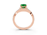 Rose gold Oval Cut Emerald  Halo Twist Band Solitaire Prong Setting Ring_45