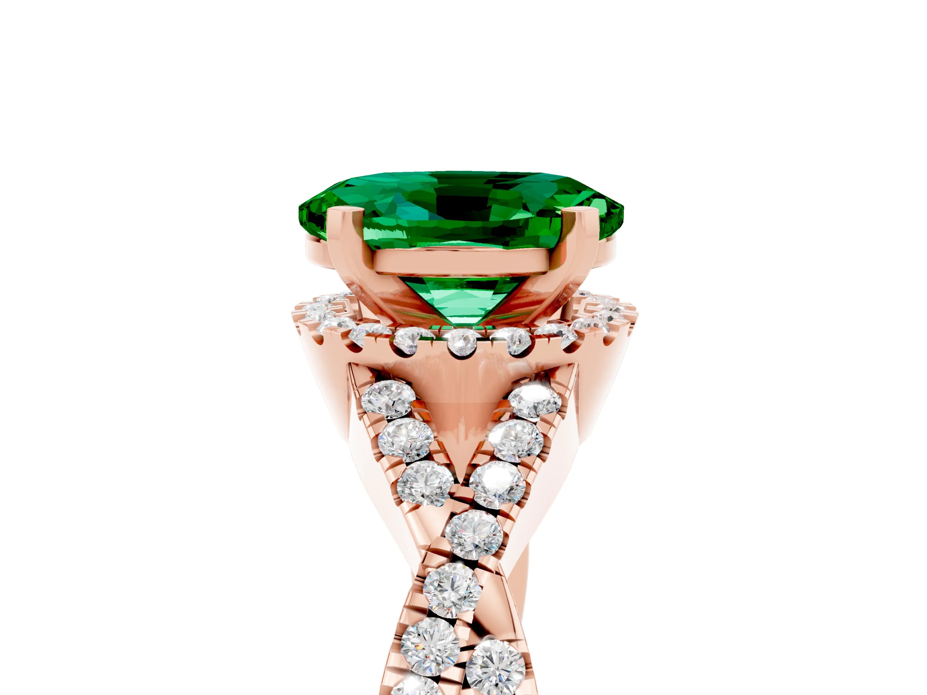 Rose gold Oval Cut Emerald Halo Twist Band Solitaire Prong Setting Ring_5