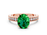 Rose gold Oval Cut Emerald Milgrain Pavé Engagement Ring with Four-Prong Setting_12