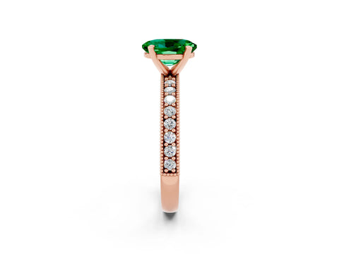 Rose gold Oval Cut Emerald Milgrain Pavé Engagement Ring with Four-Prong Setting_14