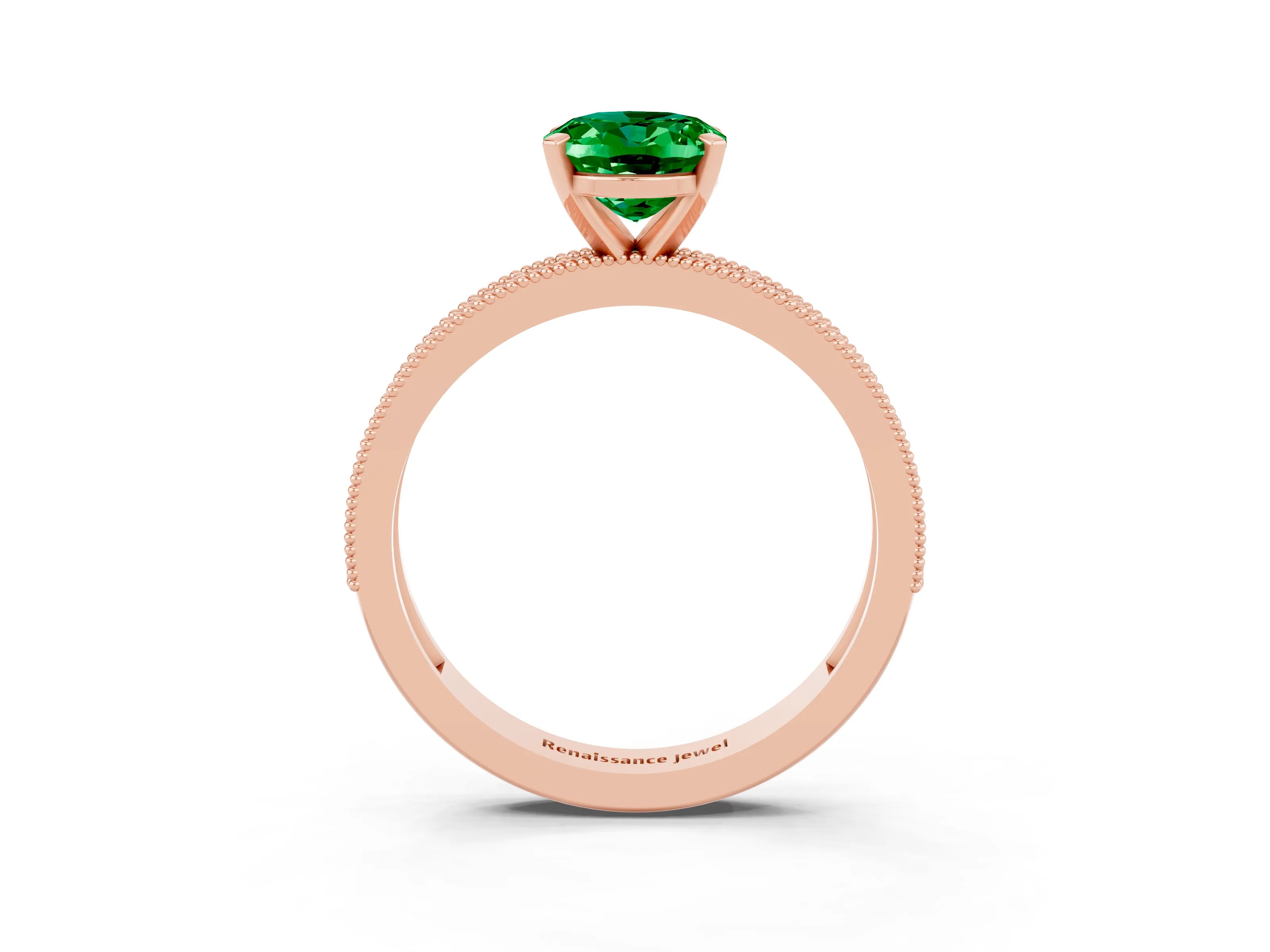 Rose gold Oval Cut Emerald Milgrain Pavé Engagement Ring with Four-Prong Setting_15