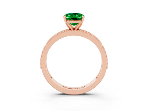 Rose gold Oval Cut Emerald Milgrain Pavé Engagement Ring with Four-Prong Setting_15