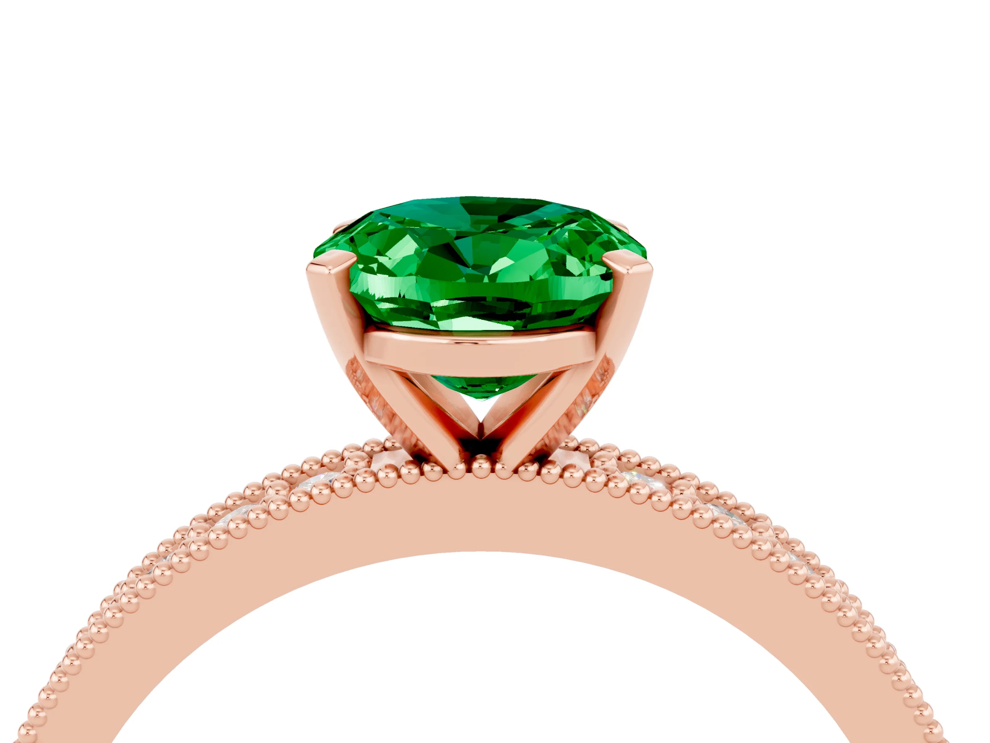 Rose gold Oval Cut Emerald Milgrain Pavé Engagement Ring with Four-Prong Setting_16