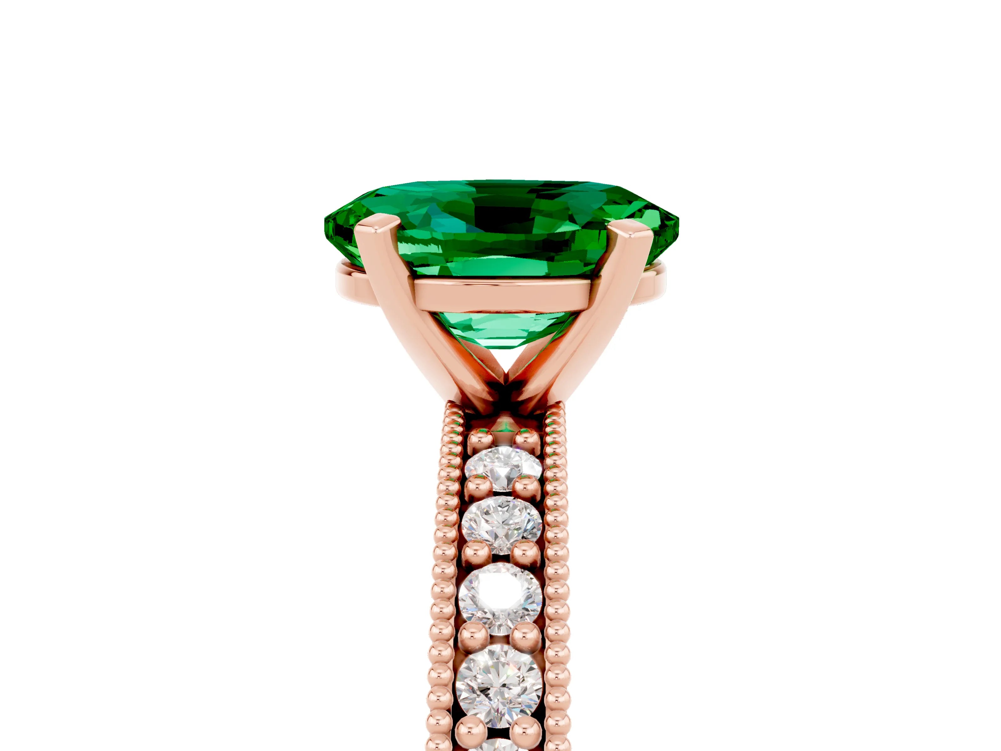 Rose gold Oval Cut Emerald Milgrain Pavé Engagement Ring with Four-Prong Setting_17