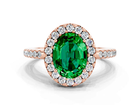 Rose gold Oval Cut Emerald Pavé Halo Ring with Four-Prong Setting_12