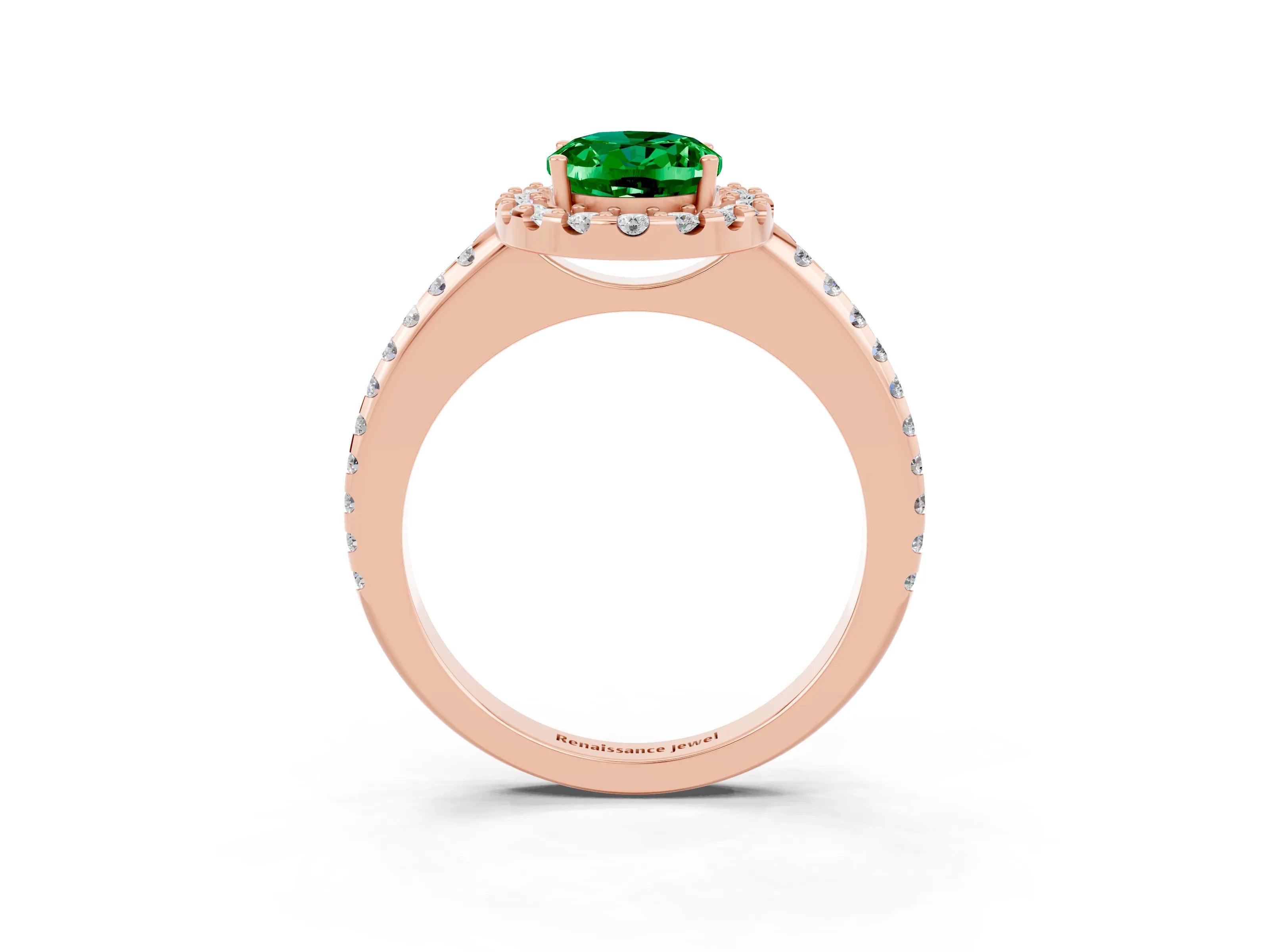 Rose gold Oval Cut Emerald Pavé Halo Ring with Four-Prong Setting_15