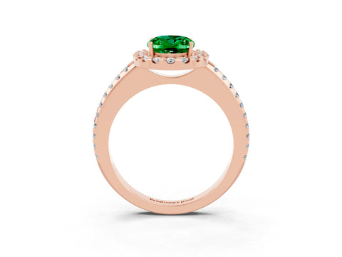 Rose gold Oval Cut Emerald Pavé Halo Ring with Four-Prong Setting_15