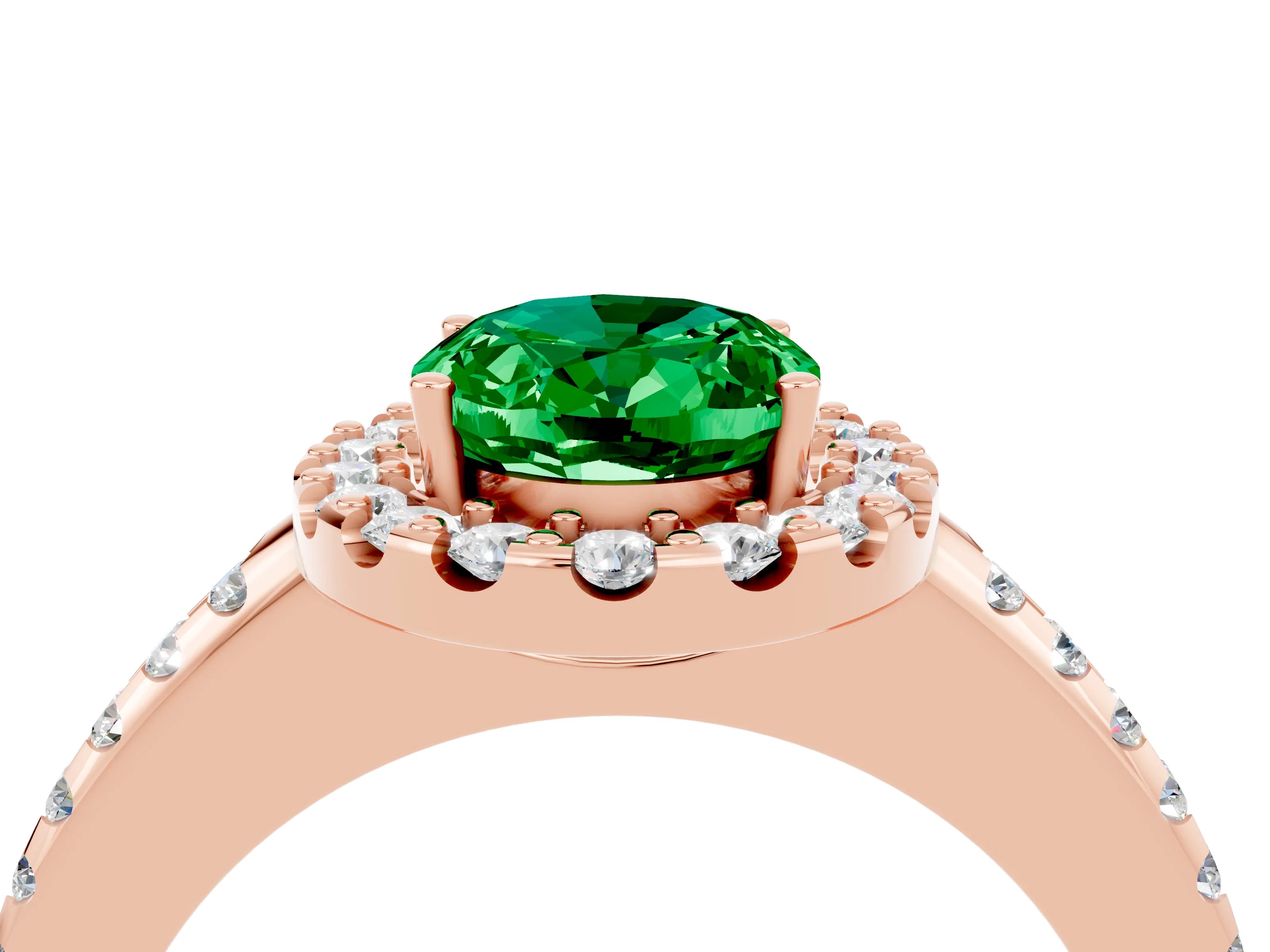 Rose gold Oval Cut Emerald Pavé Halo Ring with Four-Prong Setting_16