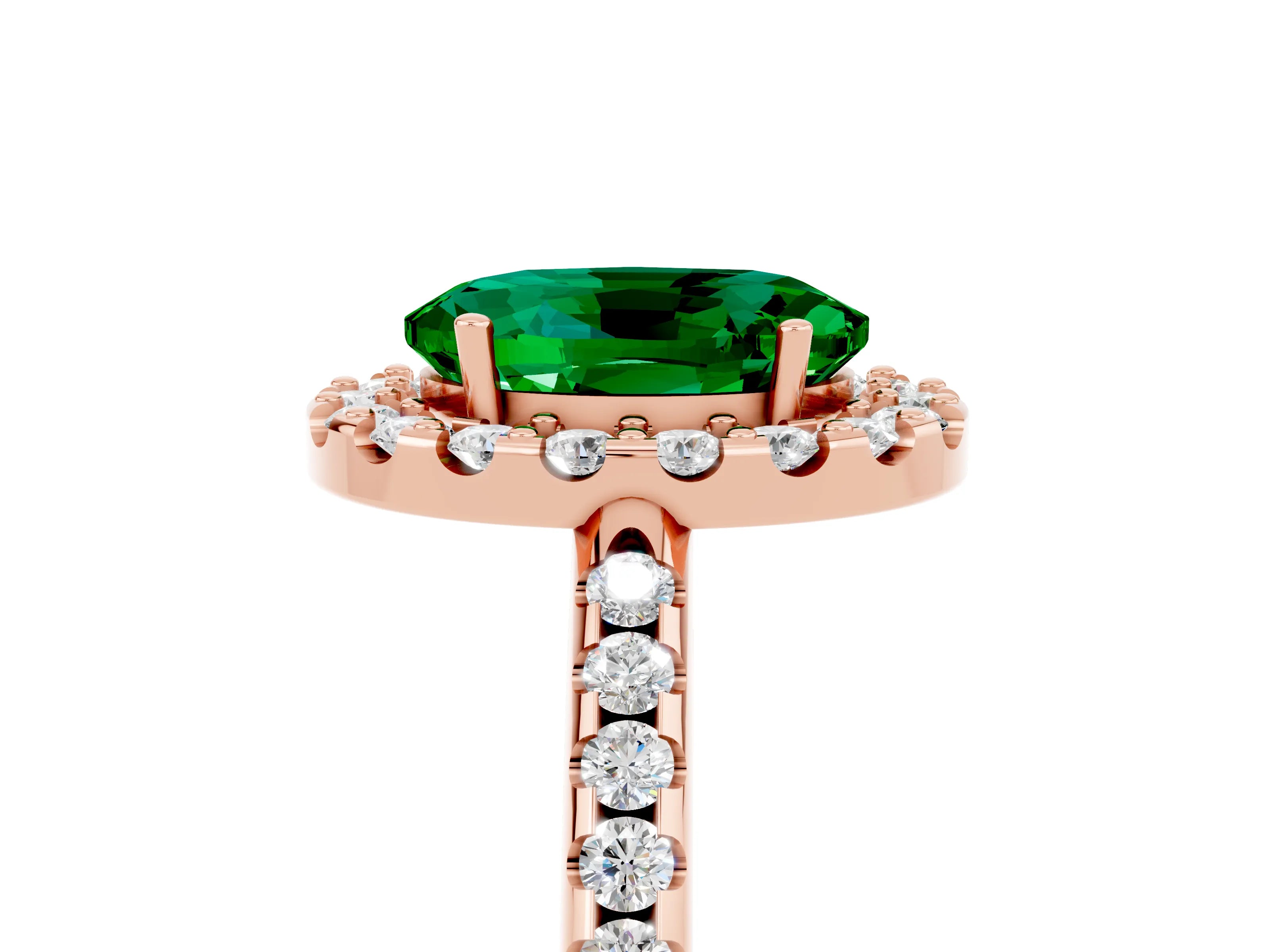 Rose gold Oval Cut Emerald Pavé Halo Ring with Four-Prong Setting_17