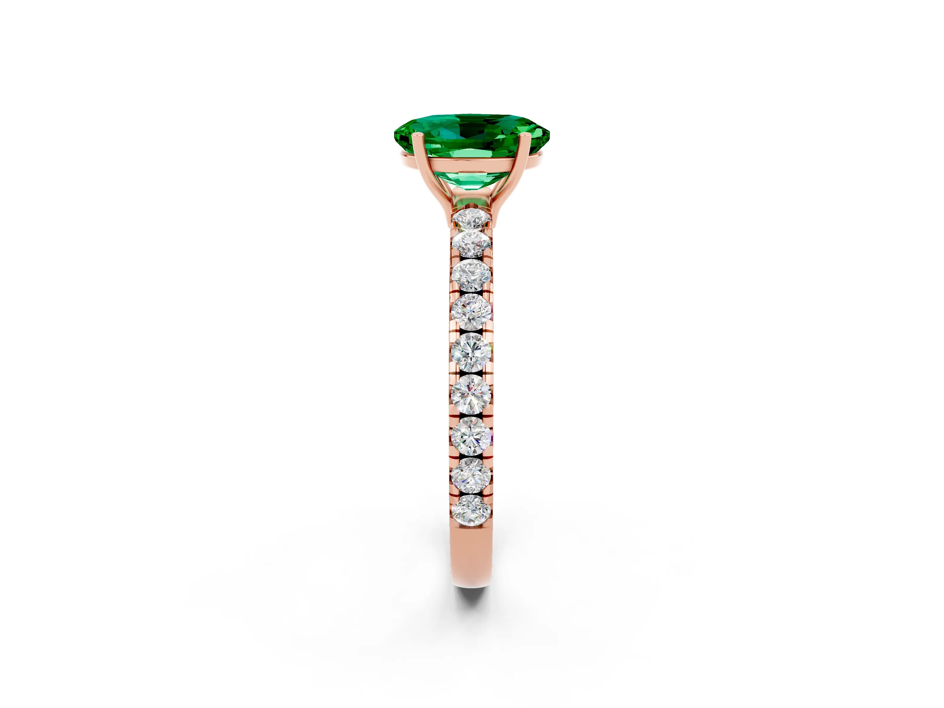 Rose gold Oval Cut Emerald Pavé Solitaire Engagement Ring with Four-Prong Setting_14