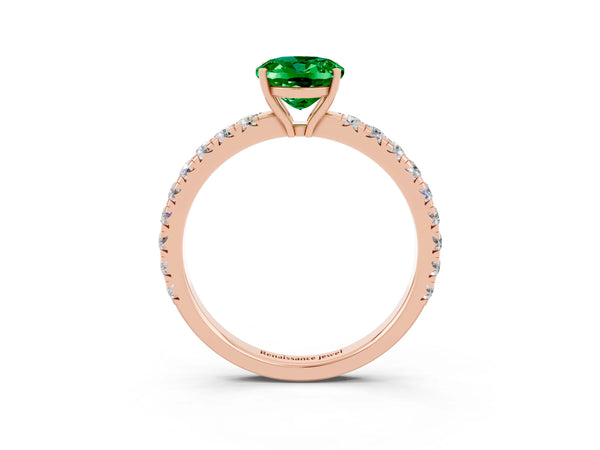 Rose gold Oval Cut Emerald Pavé Solitaire Engagement Ring with Four-Prong Setting