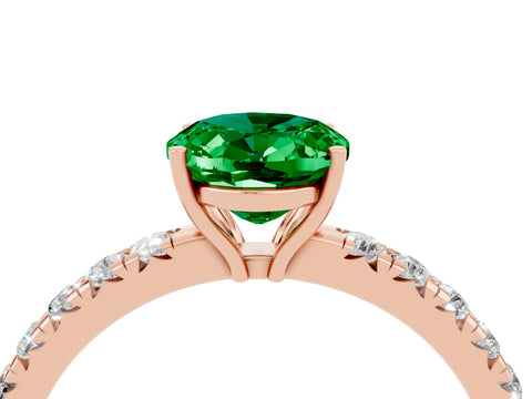 Rose gold Oval Cut Emerald Pavé Solitaire Engagement Ring with Four-Prong Setting_16
