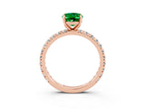 Rose gold Oval Cut Emerald Pavé Solitaire Ring with Round Band and Prong Setting_27