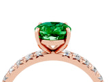 Rose gold Oval Cut Emerald Pavé Solitaire Ring with Round Band and Prong Setting_28