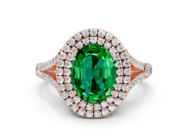 Rose gold Oval Cut Emerald Pavé Split Shank Double Halo Engagement Ring