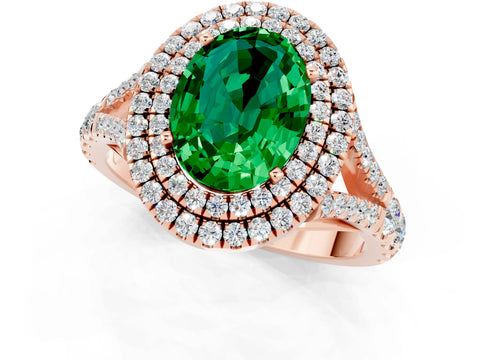 Rose gold Oval Cut Emerald Pavé Split Shank Double Halo Engagement Ring_1