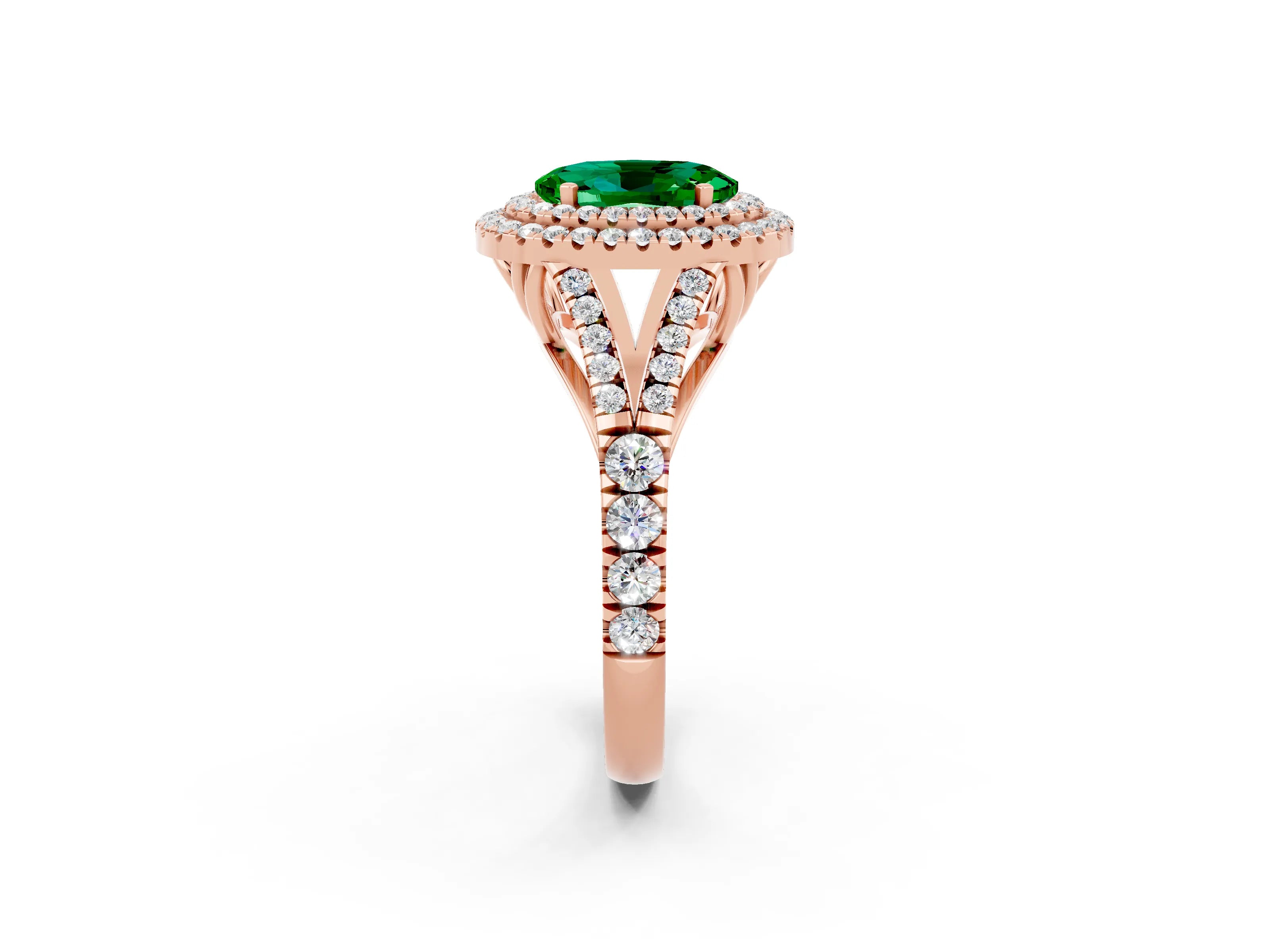 Rose gold Oval Cut Emerald Pavé Split Shank Double Halo Engagement Ring_2