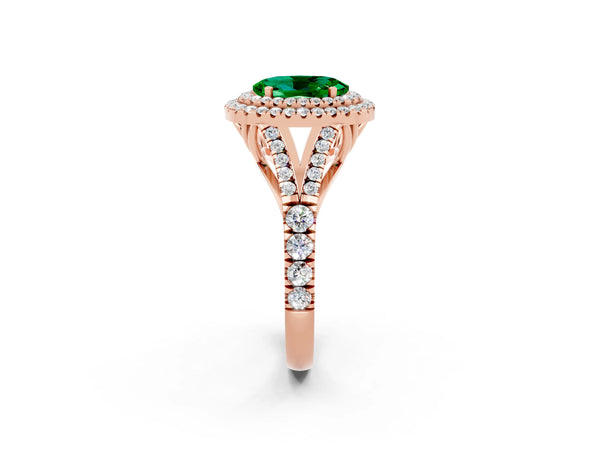 Rose gold Oval Cut Emerald Pavé Split Shank Double Halo Engagement Ring