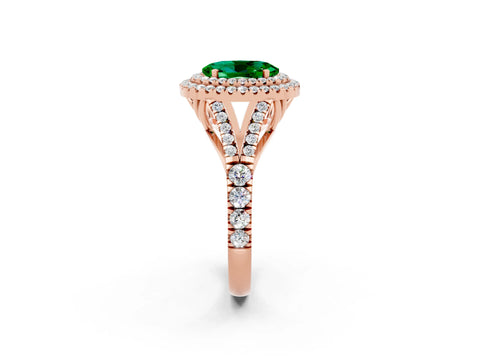 Rose gold Oval Cut Emerald Pavé Split Shank Double Halo Engagement Ring_2