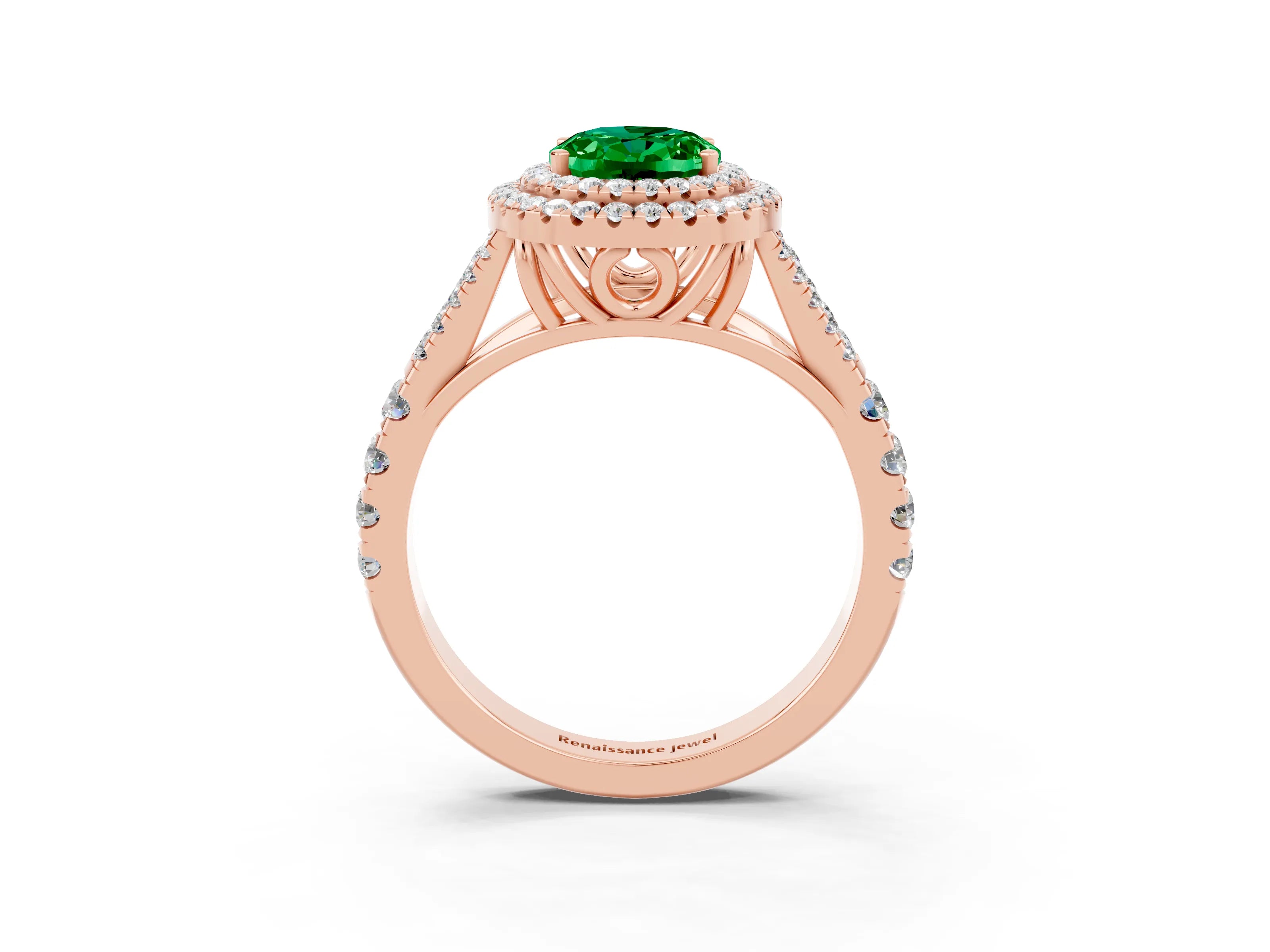 Rose gold Oval Cut Emerald Pavé Split Shank Double Halo Engagement Ring_3