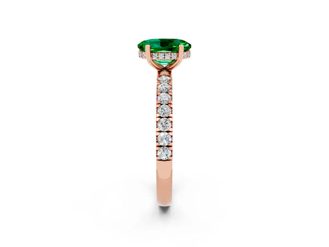 Rose gold Oval Cut Emerald Pave Band Solitaire Ring with Four-Prong Setting_26