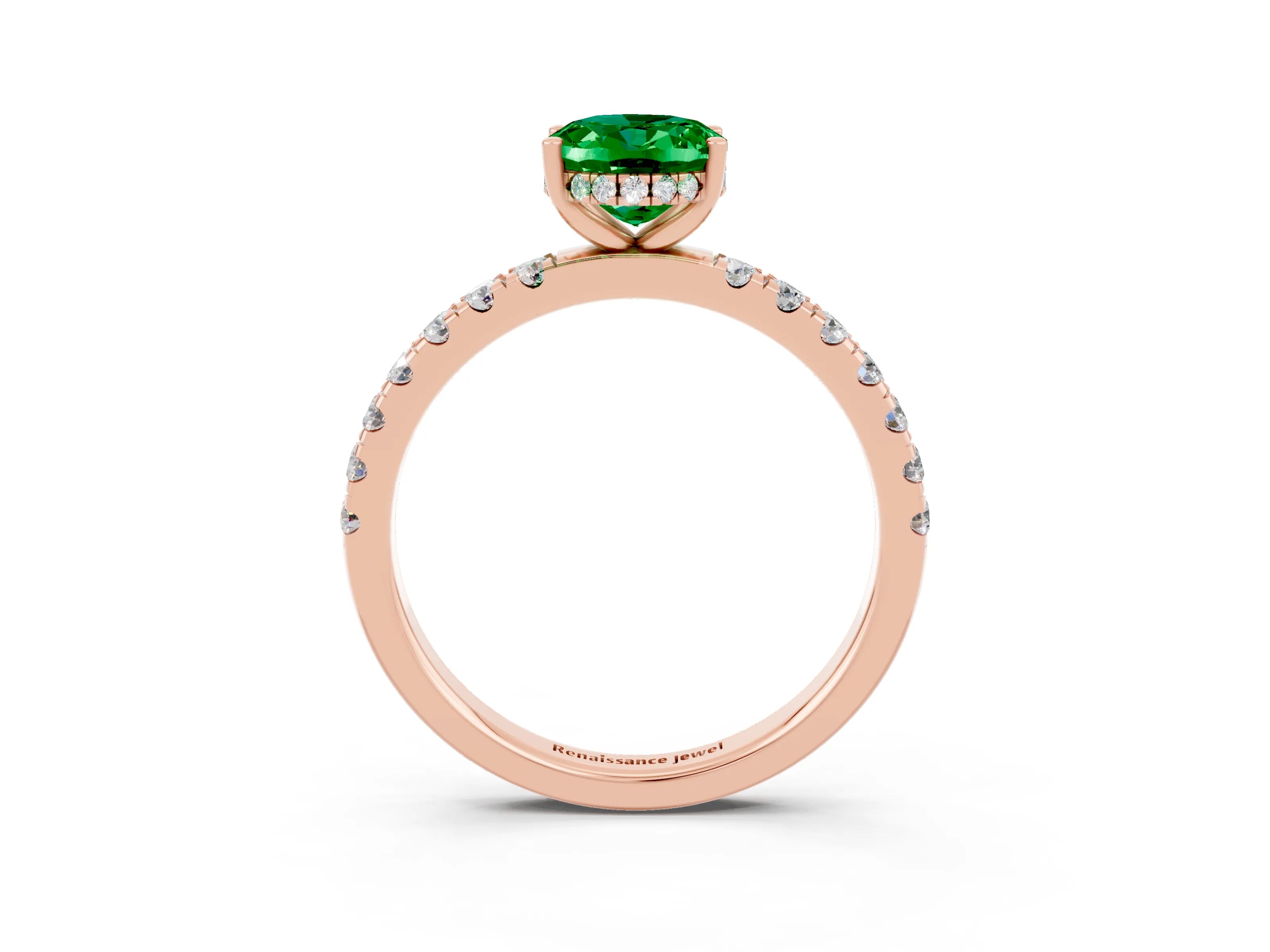 Rose gold Oval Cut Emerald Pave Band Solitaire Ring with Four-Prong Setting_27