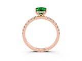 Rose gold Oval Cut Emerald Pave Band Solitaire Ring with Four-Prong Setting_27