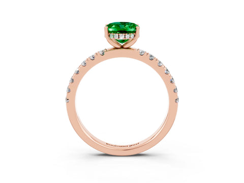 Rose gold Oval Cut Emerald Pave Band Solitaire Ring with Four-Prong Setting_27