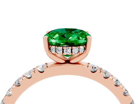 Rose gold Oval Cut Emerald Pave Band Solitaire Ring with Four-Prong Setting_28