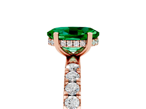 Rose gold Oval Cut Emerald Pave Band Solitaire Ring with Four-Prong Setting_29
