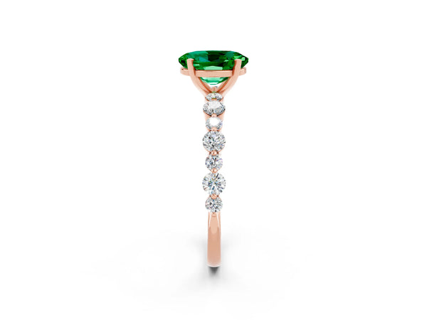 Rose gold Oval Cut Emerald Prong Set Engagement Ring with Pavé Band