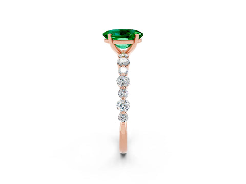 Rose gold Oval Cut Emerald Prong Set Engagement Ring with Pavé Band_2