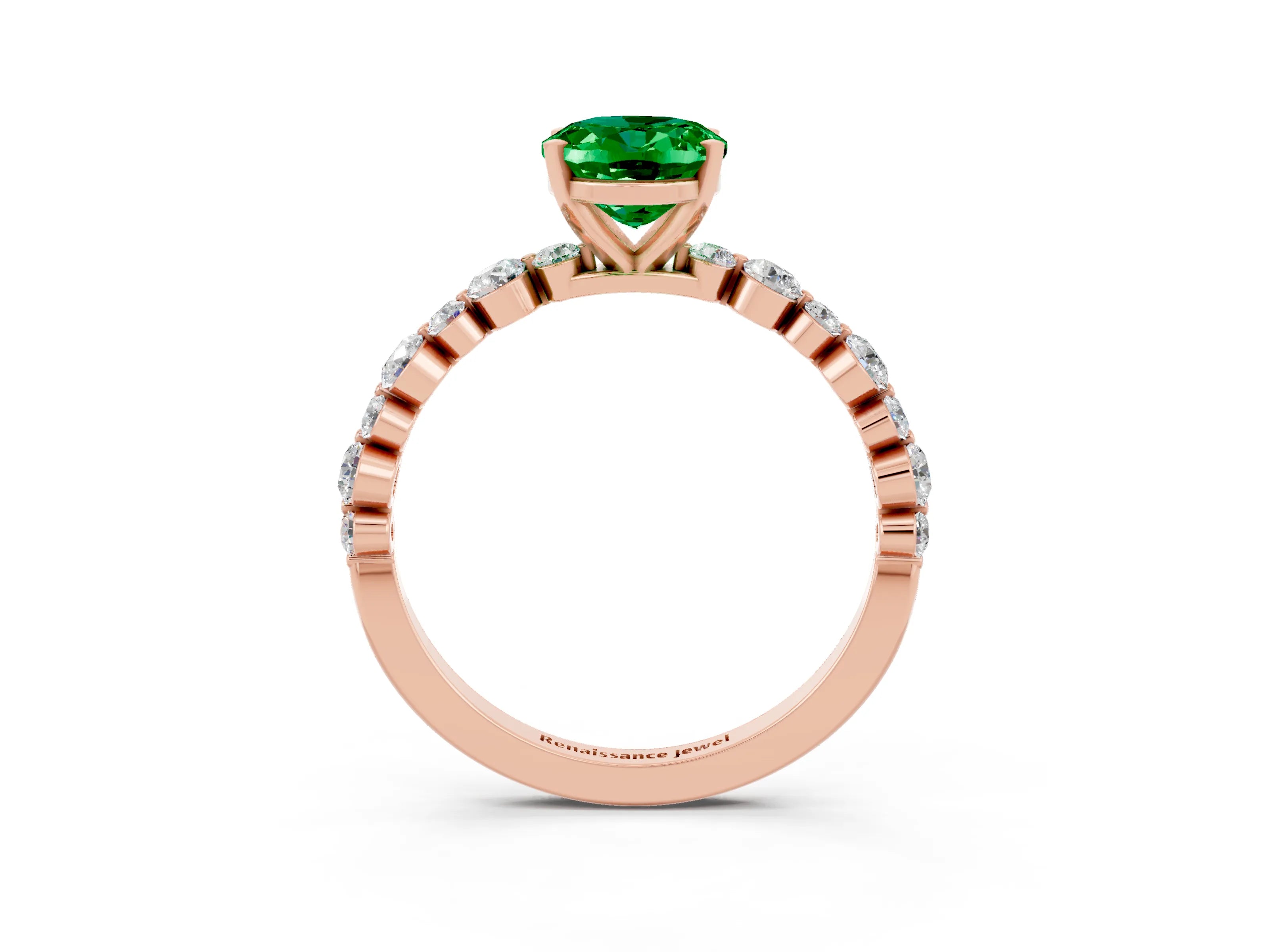 Rose gold Oval Cut Emerald Prong Set Engagement Ring with Pavé Band_3