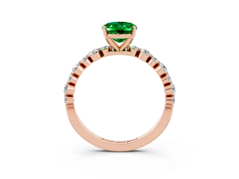 Rose gold Oval Cut Emerald Prong Set Engagement Ring with Pavé Band_3