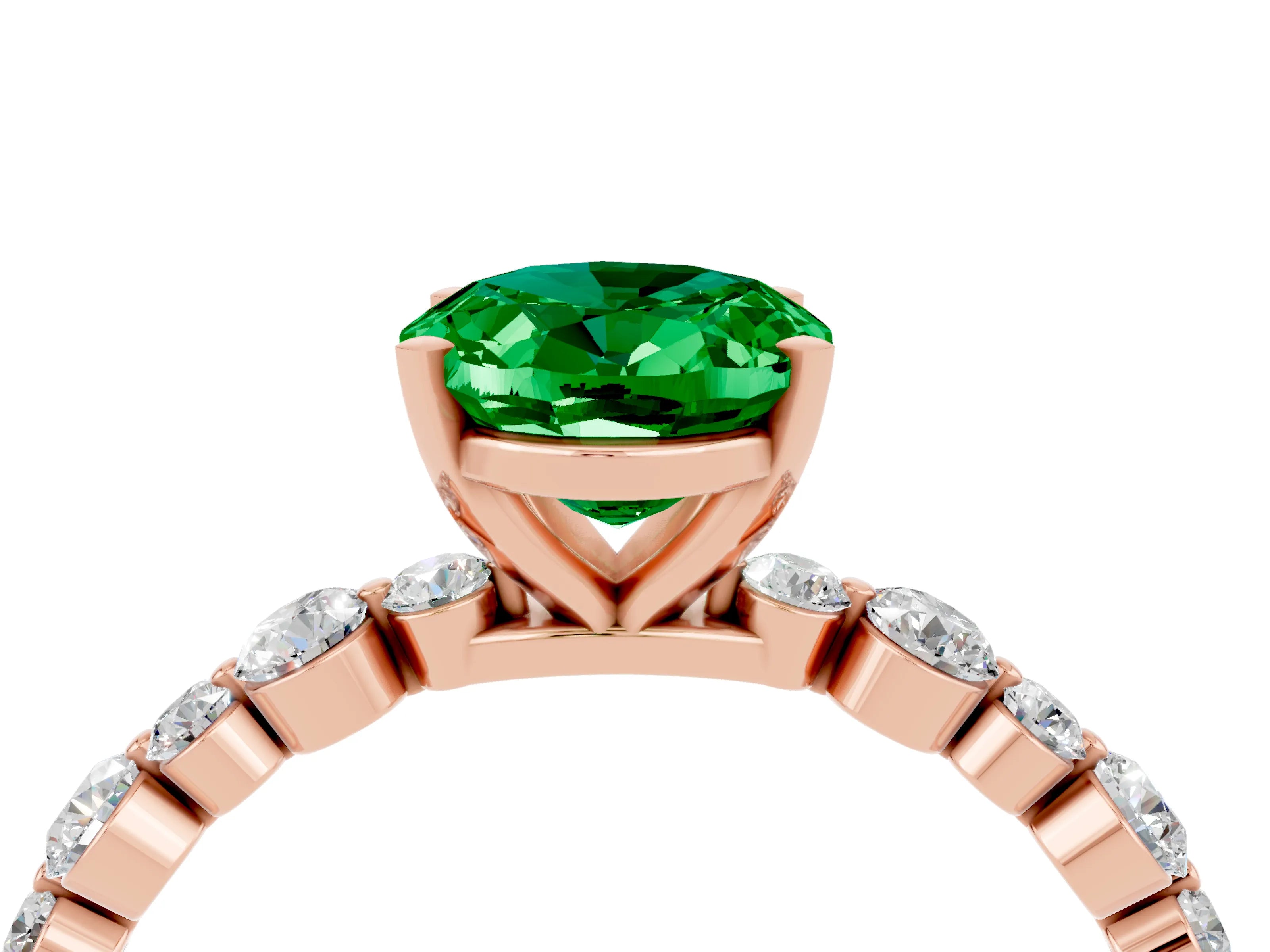 Rose gold Oval Cut Emerald Prong Set Engagement Ring with Pavé Band_4