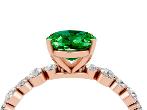 Rose gold Oval Cut Emerald Prong Set Engagement Ring with Pavé Band_4