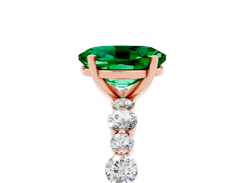 Rose gold Oval Cut Emerald Prong Set Engagement Ring with Pavé Band_5