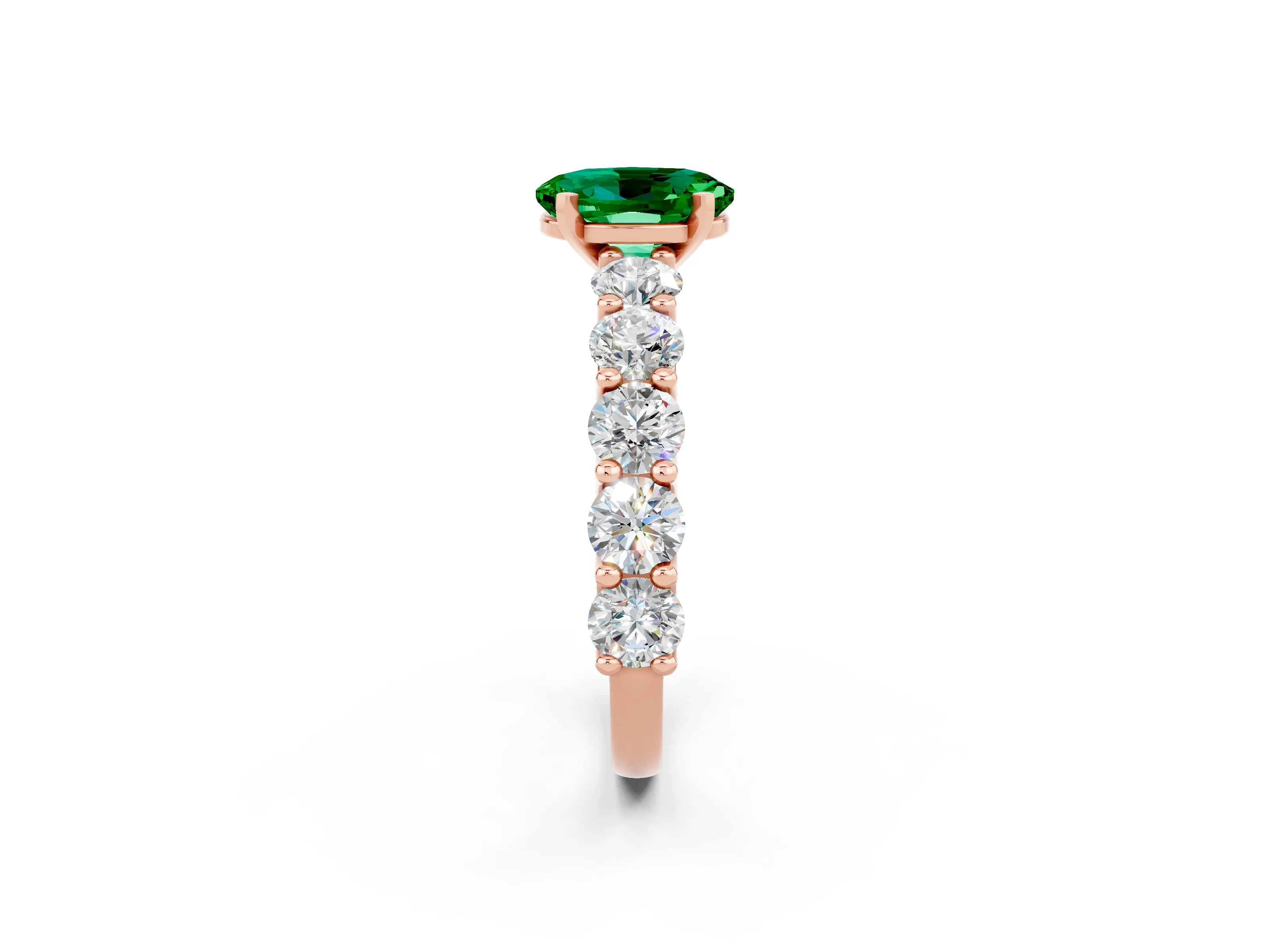 Rose gold Oval Cut Emerald Prong Setting with Side Stones on a Pave Band_2