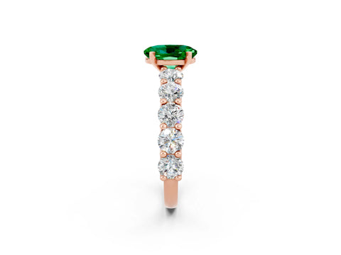 Rose gold Oval Cut Emerald Prong Setting with Side Stones on a Pave Band_2