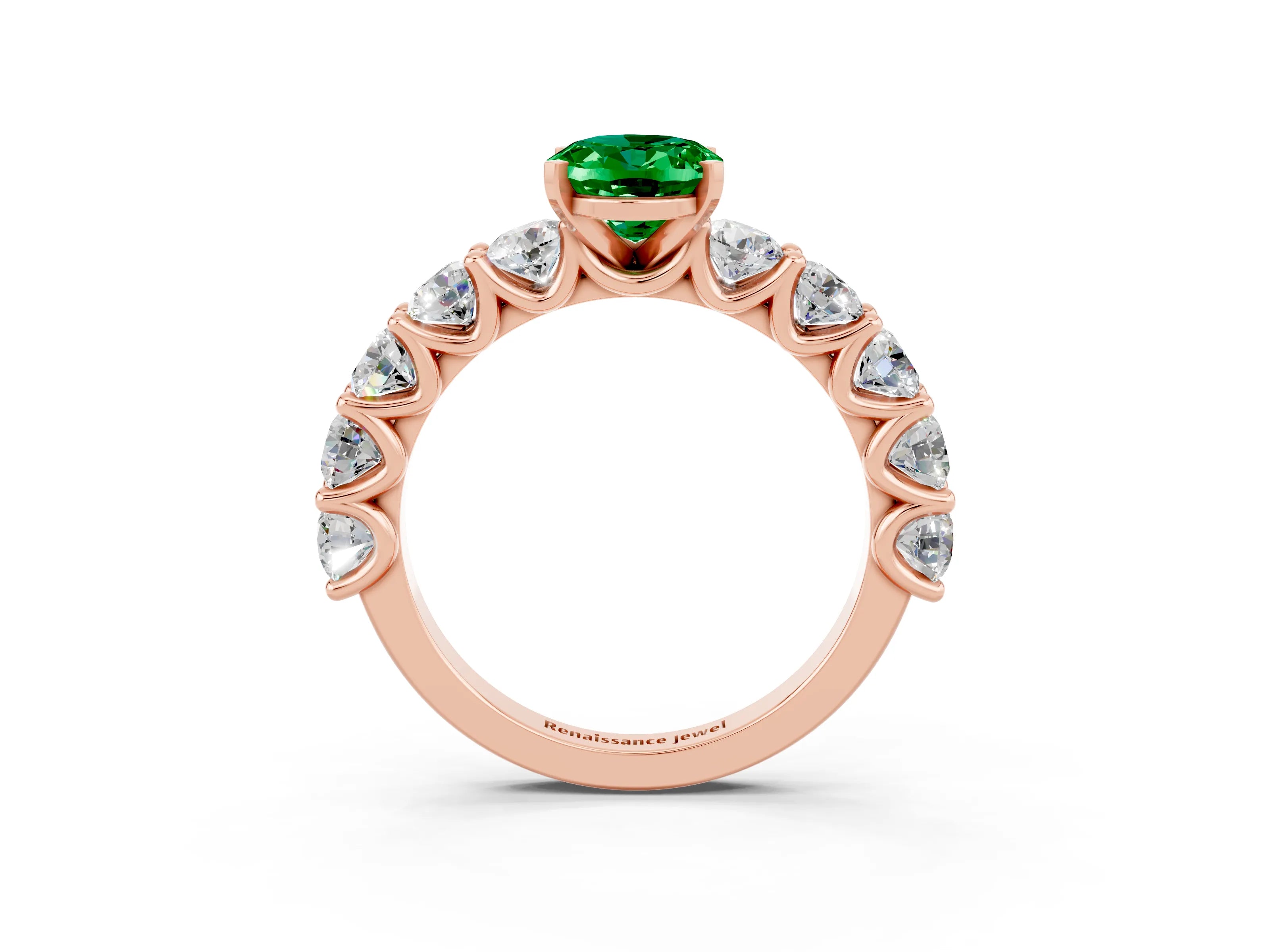 Rose gold Oval Cut Emerald Prong Setting with Side Stones on a Pave Band_3