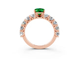 Rose gold Oval Cut Emerald Prong Setting with Side Stones on a Pave Band_3