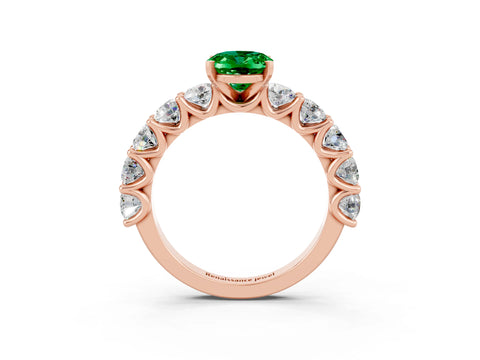 Rose gold Oval Cut Emerald Prong Setting with Side Stones on a Pave Band_3