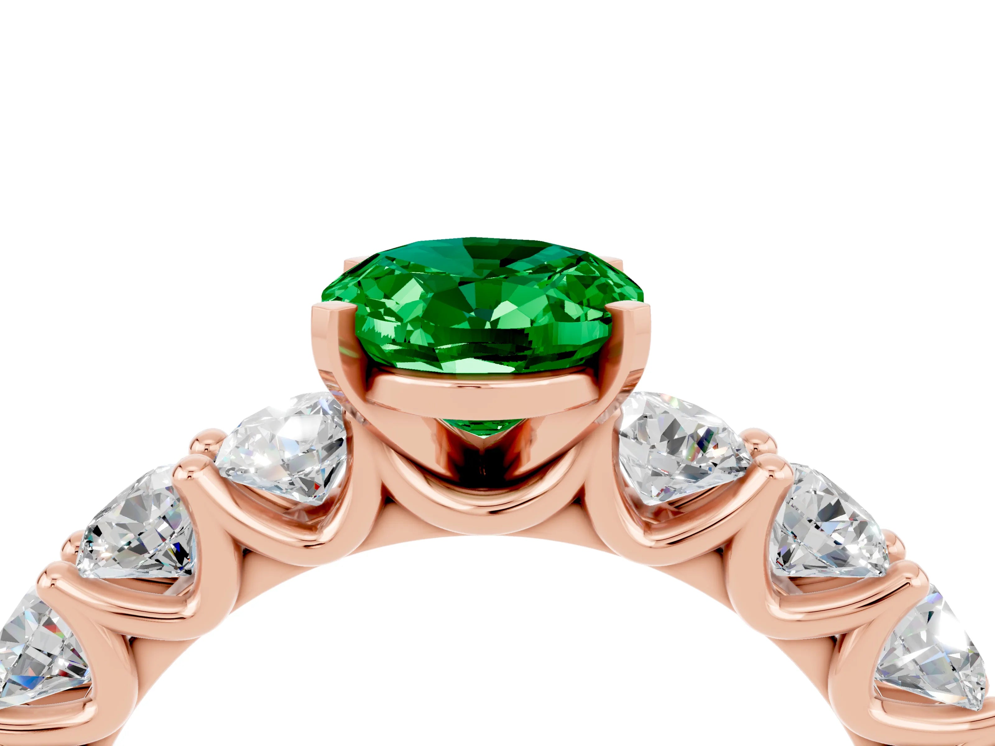 Rose gold Oval Cut Emerald Prong Setting with Side Stones on a Pave Band_4