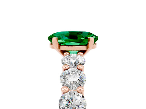 Rose gold Oval Cut Emerald Prong Setting with Side Stones on a Pave Band_5